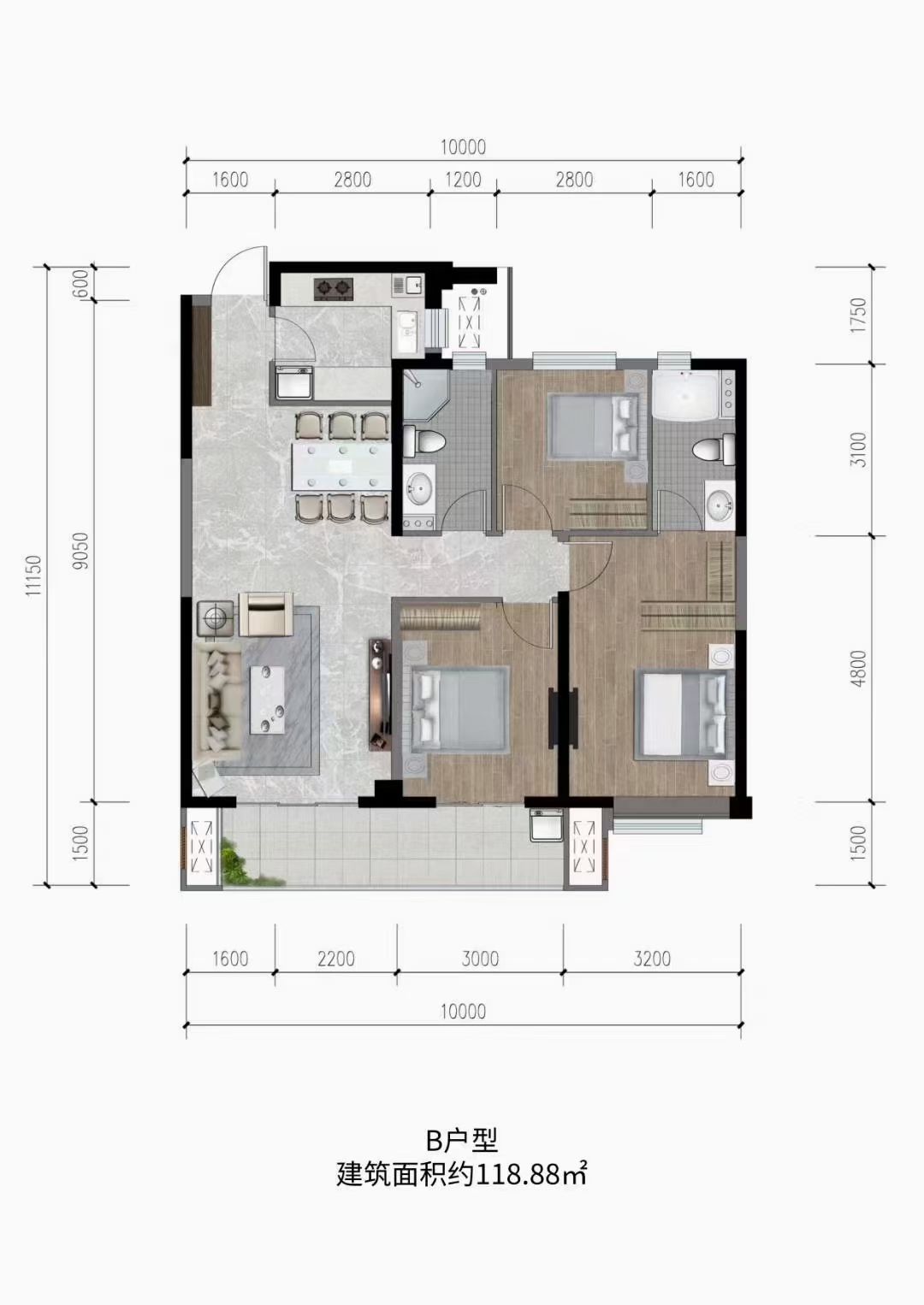 滨河湾一期,117平米三室两厅两卫